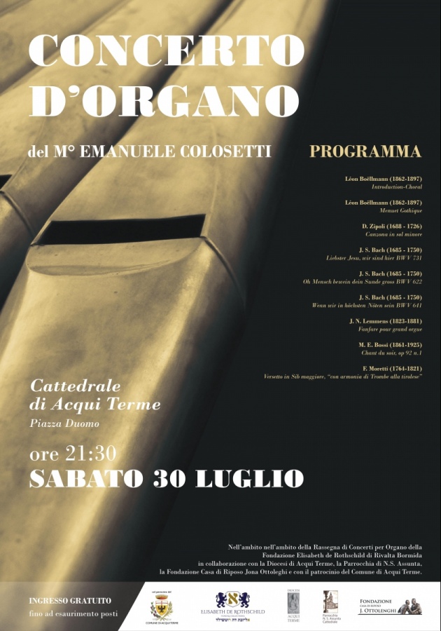 L'invito al concerto d'Organo nella Cattedrale di Acqui Fondazione Elisabeth de Rothschild